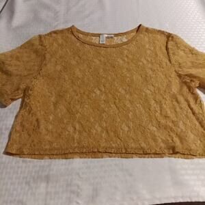 Abound golden yellow floral lace crop top Sz Med. Layering Boho Y2k Beachy...